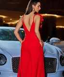 Three Dimensional Flower Deep V Halter Jumpsuit for Women