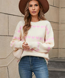 Classic Women Heart Pattern Knit Sweater Trendy Pullover