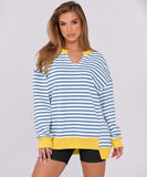 Striped V-Neck Loose Sports Shirt Hoodie For Women Relaxed Fit Moisture-Wicking Everyday