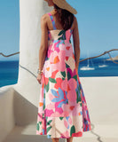 Vacation Style French Halter Floral Printed Maxi Dress