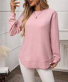 Loose Waffle Blouse Relaxed Fit Long-Sleeved Top Essentials