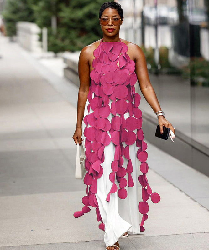 Sexy Sleeveless Backless Sheer Long Dress in Brown Black Rose