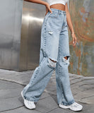 Distressed High Waist Wide Leg Jeans For Women Chic Casual