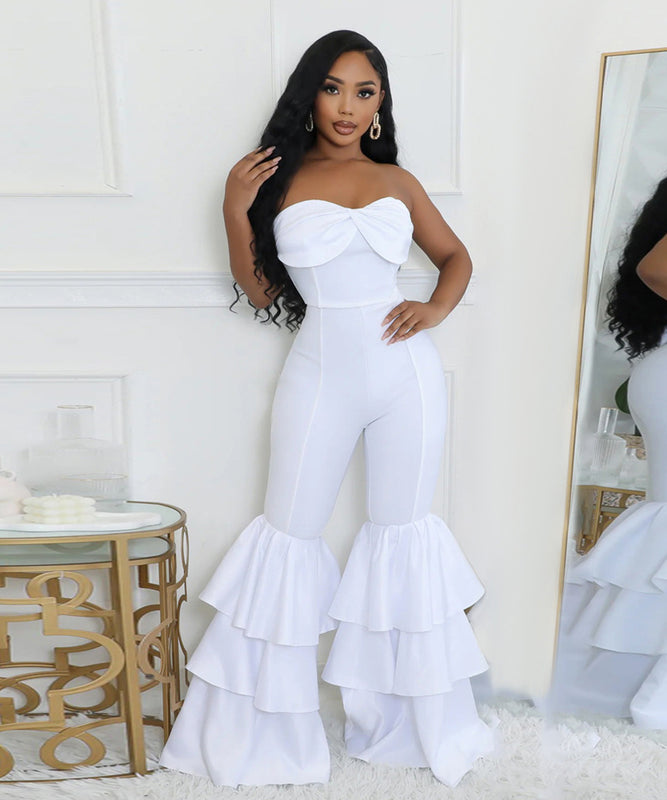Stylish Sexy Top Solid Color Pleated Lace Jumpsuit for Elegant Nights