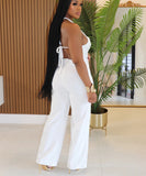 Women's High Neck Sleeveless One-Piece Pants in Apricot Black White