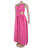 Solid Color One-Shoulder Flower Hollowed Dress for Summer