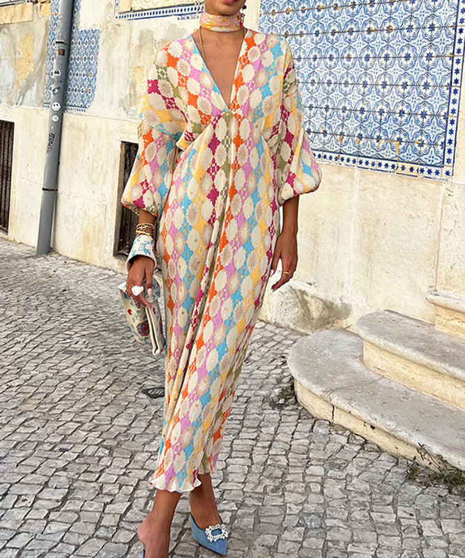 V-neck Lantern Sleeve Midi Dress