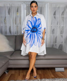 Classic Printed Shirt Dress With Lapel Collar Slim Fit