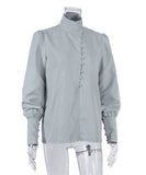 Stylish Long-sleeved Stand Collar Casual White Shirt