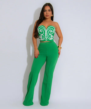 Chic Strapless Two-Piece Outfit with Solid Long Pants