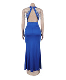Chic Halter and Shoulder Pearl Chain Accessorize Halter Split Dress