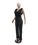 Sexy V Neck Backless Beaded Strapless One Piece Jumpsuit