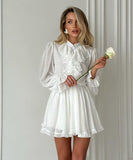 Chic Peplum Stand Collar Long Sleeve Elastic Waist A-Line Skirt