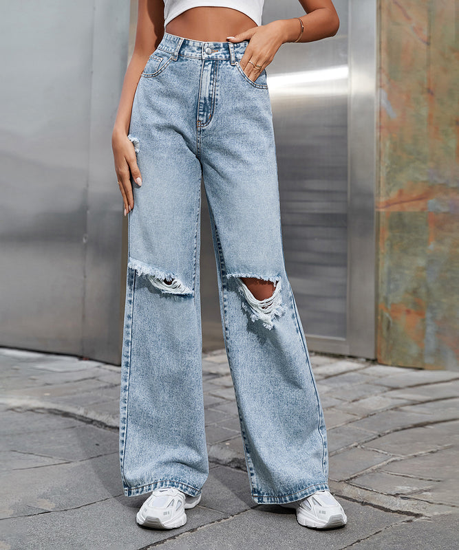 Distressed High Waist Wide Leg Jeans For Women Chic Casual