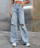 Distressed High Waist Wide Leg Jeans For Women Chic Casual
