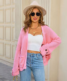 Classic Relaxed Cardigan With Pocket V Neck For Women