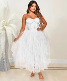 Rhinestone Strapless Net Dress Voluminous Silhouette Elegant Party Gown Sparkle Accents