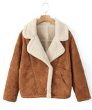 Fashionable Loose Warm Retro Lambskin Coat Deep Brown