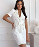 Solid Color Lace-Up Suit Group Short-Sleeved Dress in Chic Hues