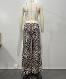 Casual Loose Leopard Print Patchwork Hoodie Pants for Women