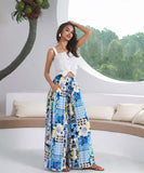 Loose Wide Leg Pants with Drawstring Waist in Blue and Black