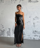 Sleeveless Beaded Plunging Neck Evening Dress Black