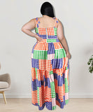 Plaid Sleeveless Blazer With Wide Skirt Set In Vibrant Colors