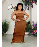 Strapless Tight-Fitting Slit Fringed Plus-Size Women's Dress