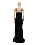 Glamorous Sexy Halter Sleeveless Sequin Dress with Slit