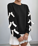 Round-Neck Bow Tie Christmas Hoodie For Women Cozy Fit Relaxed