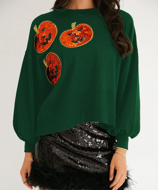 Halloween Pumpkin Sequin Sweatshirt for Women Loose Top