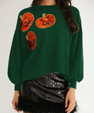 Halloween Pumpkin Sequin Sweatshirt for Women Loose Top