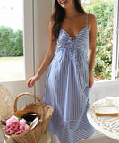 Women's V Neck Striped Bandeau Dress in Blue Cyan Pink Yellow
