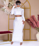 Chic Long Sleeve Top Bag Hip Split Skirt Two-Piece Set for Elegant Versatility