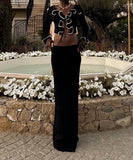 Chic Black Long Sleeve Cardigan with Lace Patchwork Contrast