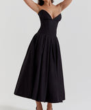Sexy Sleeveless Plunging Dress Solid Color Polyester