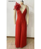 Three Dimensional Flower Deep V Halter Jumpsuit for Women