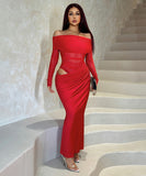Sultry Off Shoulder Dress Net Dress With Openwork In Black