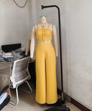 Chic Two-Piece Set with Tie-Up Top and High-Waisted Trousers