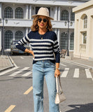 Classic Color Block Cable Knit Turtleneck Sweater Relaxed