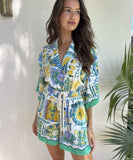 Fashionable Tie-Dye Lace One-Piece Pants in Blue Green