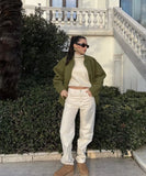 Relaxed Stand Up Collar Button Down Casual Everyday Jacket