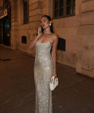 Apricot Halter Neck Long Dress High Waisted Polyester