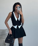 Chic Doll Neck Sleeveless Top and High-Waisted Skirt Set