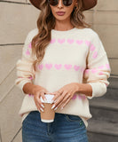 Classic Women Heart Pattern Knit Sweater Trendy Pullover