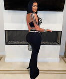 Chic Fashion Halter Short Press Drill Top with Slim-Fit Skirt for Elegant Style