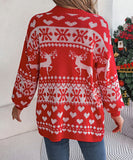 Classic Relaxed Christmas Deer Pattern Long Sleeve Cardigan