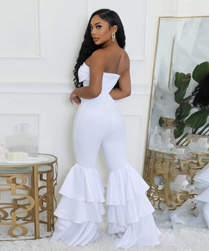 Stylish Sexy Top Solid Color Pleated Lace Jumpsuit for Elegant Nights