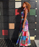Vibrant Printed Sleeveless Long Dress Set in Red and Pink