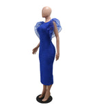 Fashion Patchwork Lotus Sleeve Dress with Ruffle Details